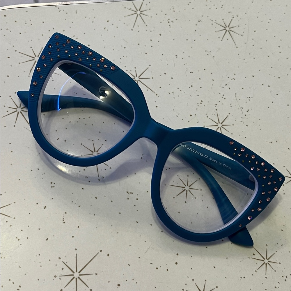 Blue Cat Eye Frames with Rhinestones